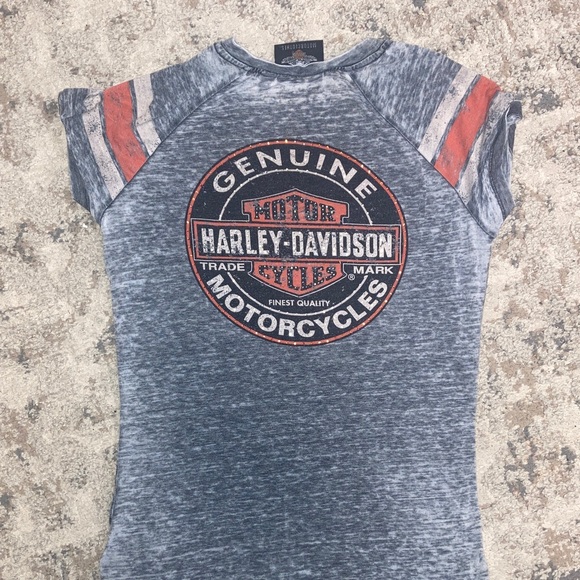 Harley-Davidson woman’s V-Neck Tee in Gray and Orange - Picture 3 of 3